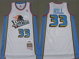 Maillot de Basket #33 Hill Detroit Pistons Vintage Blanc